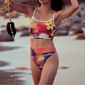 NWT Free People x Salt Gypsy Drifter High-Waisted Surf Bottoms in Vacay Print